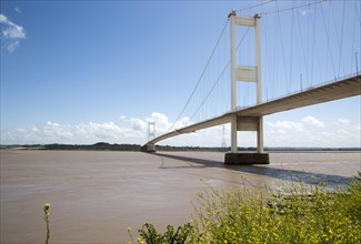 The old 1960s Severn bridge crossing between Beachley and Aust, Gloucestershire, England, UK