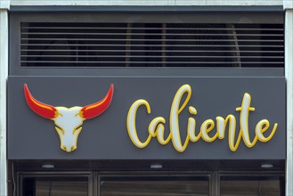 Logo and lettering of Restaurant Caliente, Salita Santa Caterina, 34r, Genoa, Italy, Europe