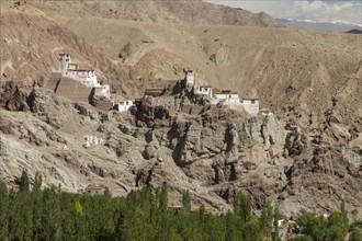 Basgo Gompa, the Buddhist monastery and fortress in Central Ladakh, with the village below it and