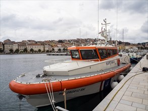 Sea rescue boat, harbour of Mali Losinj, island of Losinj, Kvarner Gulf Bay, Croatia, Europe