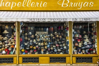 Hat shop in the old town centre, Dijon, Cote d'Or department, Bourgogne-Franche-Comte, Burgundy,