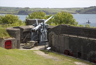Historic military artillery gun, Pendennis Castle, Falmouth, Cornwall, England, UK