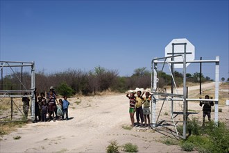 The border crossing, border, state border, checkpoint, children, from Namibia to Botswana