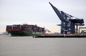 Large container ship, the Indian Ocean, of China Shipping Line, Port of Felixstowe, Suffolk,