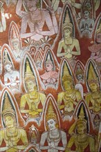 Buddha images in roof mural, Dambulla cave Buddhist temple complex, Sri Lanka, Asia