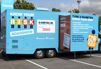 Diabetes Roadshow vehicle Tesco carpark, Ebbw Vale, Blaenau Gwent, South Wales, UK