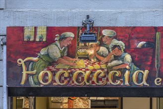 Painting above a bakery with a baking motif, in the historic centre, Genoa, Italy, Europe