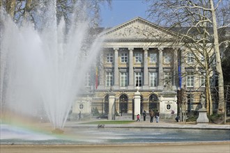 Fountain at the Brussels Park, Parc de Bruxelles, Warandepark and the Belgian Federal Parliament,