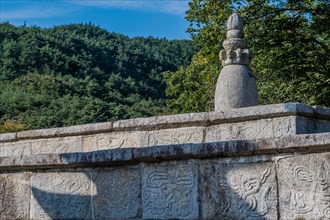 Bell-shaped pagoda on square stone base at Buddhist temple in Gimje-si, South Korea, Asia
