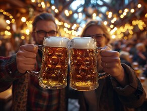 Oktoberfest, beer garden celebrations in the beer tent, AI generated