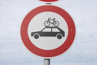 Prohibition for cars with bicycles, traffic sign, Germany, Europe