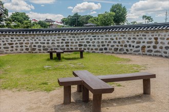 Punishment boards at old time stockade in Hongjueupseong walled town in South Korea