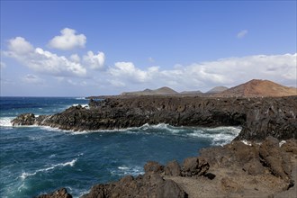 Rocky coast of Los Hervideros, volcanic landscape, Timanfaya National Park, Lanzarote, Canary