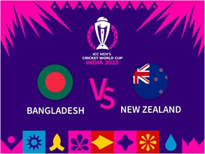 Promotional poster for a cricket match between Bangladesh and New Zealand in ICC Men's World Cup
