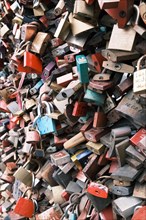 Love locks on a bridge over the Rhine, Cologne, Germany, Europe