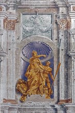 Renaissance fresco on the Palazzo San Giorgio, built in 1260, Piazza Caricamento, Genoa, Italy,