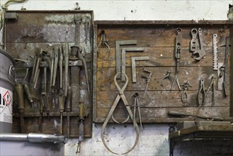 Tool board of a metal powder mill, founded around 1900, Igensdorf, Upper Franconia, Bavaria,