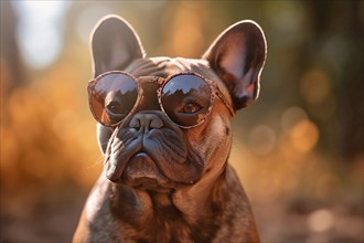 French Bulldog dog wearing sun glasses. KI generiert, AI generated