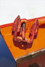 Ship anchor in Varel harbour, Varel, Lower Saxony, Germany, Europe