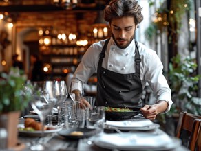 A dedicated waiter decorates the tables in a restaurant, AI generates, AI generated