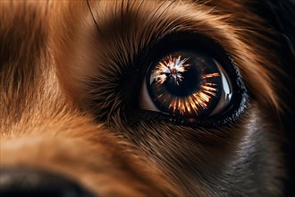Close up of fireworks reflection in dog eye. KI generiert, generiert AI generated