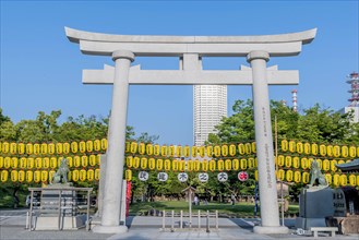 Concrete Torii gate at entrance to Shinto shrine in Hiroshima, Japan, Asia