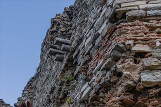 Closeup of ancient castle wall ruins in Turkey