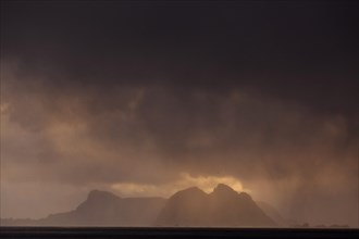 Viewpoint A Lofoten. Dramatic sunset over the southern Lofoten Islands
