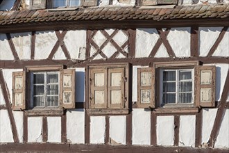 Window, old half-timbered house, Wissembourg, Alsace, France, Europe
