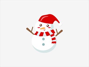 Cute snowman with a Santa hat and striped scarf