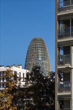 Cityscape of apartment buildings and modern offices in the Poblenou district in the city of