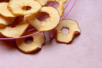Dried apple rings on a grid, dried fruit