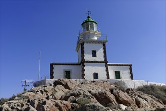 Lighthouse, Cape Akrotiri, near Faros, Santorini, Cyclades, Aegean Sea, Greece, Europe