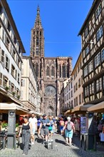 Strasbourg, France, September 5th 2023: Street with tourists in front of famous Strasbourg