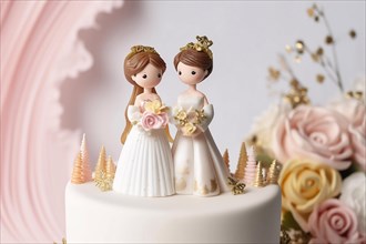 Par of female bride cake toppers. KI generiert, generiert AI generated