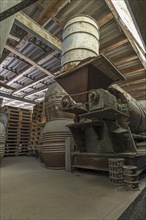 Material storage in a metal powder mill, founded around 1900, Igensdorf, Upper Franconia, Bavaria,