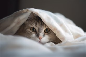 Cat hiding under blanket. KI generiert, generiert AI generated