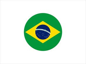 Circular design inspired by the flag of Brazil with green, yellow, blue, and white