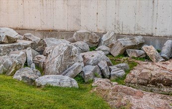 Stone ruins from ancient Ottoman empire in public park in Turkey