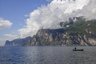 Fisherman on Lake Garda, Torbole, Lake Garda, north shore, Trentino, Italy, Europe