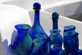 Glassware vases, souvenirs, Thira, Santorini, Cyclades, Greece, Europe