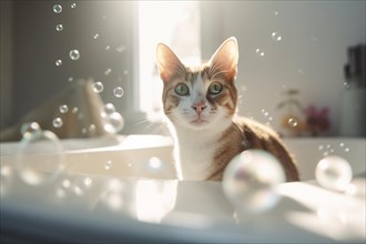 Cat taking a bath in bathtub. KI generiert, generiert AI generated