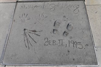 Handprints and footprints of WHOOPI GOLDBERG, Hollywood Boulevard, Los Angeles, California, USA,