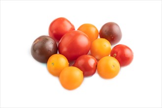Red. yellow cherry tomatoes isolated on white background. Side view