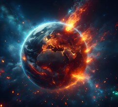 The earth is burning, symbolic image. Climate change, global warming, the environmental catastrophe