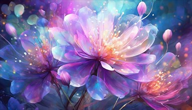 Delicate flowers, paintings in light transparent pastel colours, digital art, AI generated, AI
