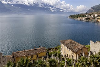View over the Limonaia del Castel to Lake Garda and the Garda mountains, Limone sul Garda,