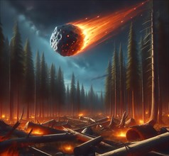 Cosmic catastrophe, environmental catastrophe caused by an asteroid hitting earth, AI generated, AI