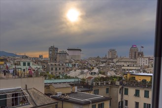 View of the historic city centre from a roof terrace, Genoa, Italy, Europe