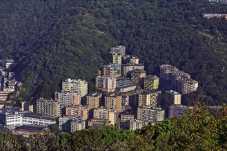 View from Granarolo to the residential neighbourhood of Biscione, built in the 1960s, Genoa, Italy,